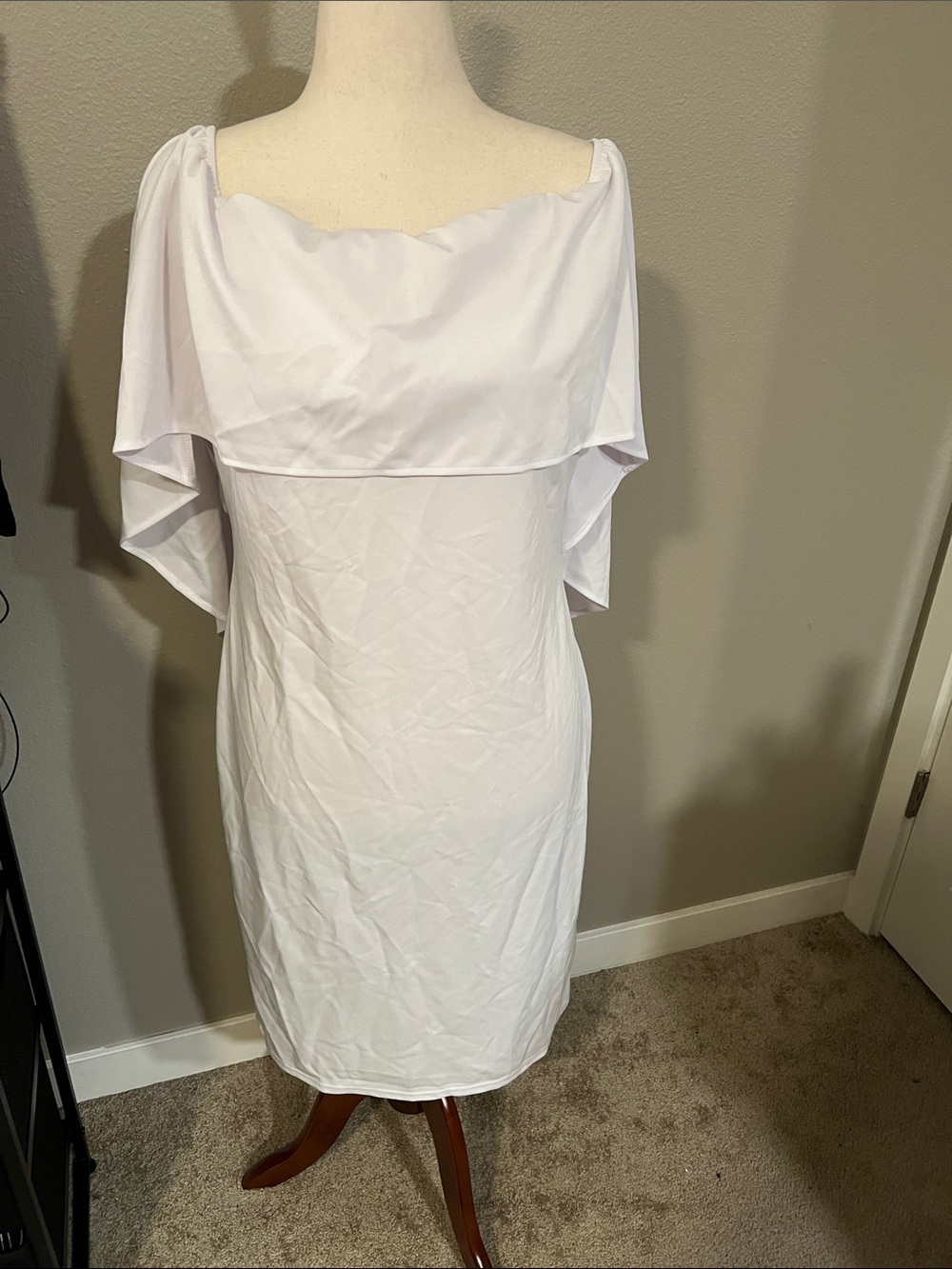 Grace Karin White Off-Shoulder Midi Dress with Draped Capelet
